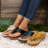 namcoverse Summer Women Wedge Slippers Outdoor Beach Casual Flip Flop Advanced Open Toe Anti-Slip Sandals Artificially Sewn Handmade Shoes