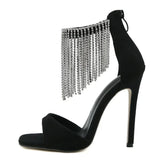 namcoverse namcoverse-Summer Crystal Fringe Peep Toe Woman Sandals Fashion Design Zipper Thin High Heels Banquet Stripper Shoes