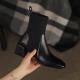 namcoverse namcoverse-2023 Autumn Winter Ankle Socks Shoes Plush Women Boots Size 42 43 Knitted Short Boots Square Toe Retro High Heels Botas De Mujer