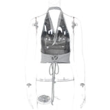 namcoverse namcoverse-Sexy Tank Top Shiny Silver Silk Reflective Halter Crop Tops Women Bandage Backless Camisole Female Sleeveless Cropped Vest