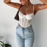 namcoverse namcoverse-Women Sexy Lace Trim Push Up Bustier V-neck Sleeveless See-through Bodycon Vest Summer Slim Fit Corset Tops Clubwear Streetwear