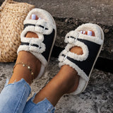 namcoverse Women's Slippers Fur Plush Platform Wear Non-slip Slippers Casual Fashion Pin Buckle Roman Flip-flops Winter New Style