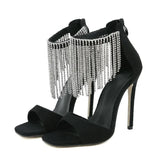 namcoverse namcoverse-Summer Crystal Fringe Peep Toe Woman Sandals Fashion Design Zipper Thin High Heels Banquet Stripper Shoes