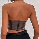 namcoverse namcoverse-Sexy Tank Top Glossy PU Leather Halter Crop Tops Women Wrap Chest Bare Midriff Camisole Sleeveless  Tube Top Female Cropped Vest