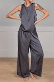 namcoverse Satin Slit Tank Top Wide Leg Long Pants Set