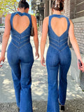 namcoverse- Backless Heart Cutout Bodycon Jumpsuit For Women Casual Sleeveless Slim One-Piece Outfits Retro Denim Jumpsuits New