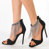 namcoverse namcoverse-Summer Crystal Fringe Peep Toe Woman Sandals Fashion Design Zipper Thin High Heels Banquet Stripper Shoes