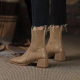 namcoverse namcoverse-2023 Autumn Winter Ankle Socks Shoes Plush Women Boots Size 42 43 Knitted Short Boots Square Toe Retro High Heels Botas De Mujer