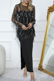 namcoverse Sequin Fringe Cover-up Slit Cami Dress Two-piece Outfit