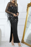 namcoverse Sequin Fringe Cover-up Slit Cami Dress Two-piece Outfit