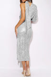 namcoverse Sequins Scarf One Shoulder Slit Dress