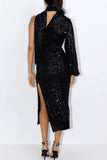 namcoverse Sequins Scarf One Shoulder Slit Dress