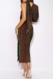 namcoverse Sequins Scarf One Shoulder Slit Dress