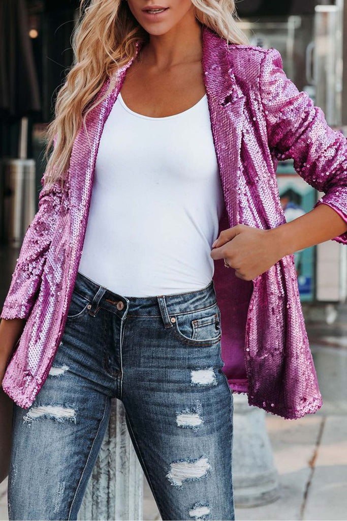 namcoverse Sequins Solid Color Long Sleeve Blazer