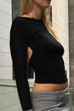 namcoverse Solid Backless Long Sleeve Tops