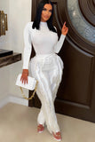 namcoverse Solid Bodysuit Fringe Long Pants Suits