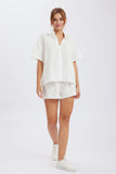 namcoverse Solid Button Through Drop Shoulder Shirt Shorts Set