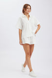 namcoverse Solid Button Through Drop Shoulder Shirt Shorts Set