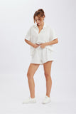 namcoverse Solid Button Through Drop Shoulder Shirt Shorts Set