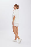 namcoverse Solid Button Through Drop Shoulder Shirt Shorts Set