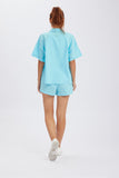 namcoverse Solid Button Through Drop Shoulder Shirt Shorts Set