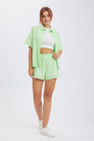 namcoverse Solid Button Through Drop Shoulder Shirt Shorts Set