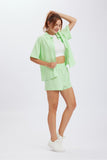 namcoverse Solid Button Through Drop Shoulder Shirt Shorts Set