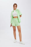 namcoverse Solid Button Through Drop Shoulder Shirt Shorts Set