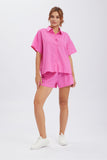 namcoverse Solid Button Through Drop Shoulder Shirt Shorts Set