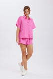 namcoverse Solid Button Through Drop Shoulder Shirt Shorts Set