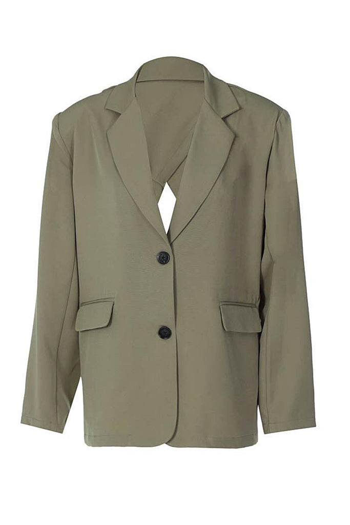 namcoverse Solid Color Backless Slit Blazer