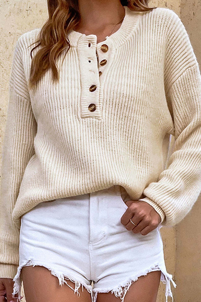 namcoverse Solid Color Button Up Casual Sweater