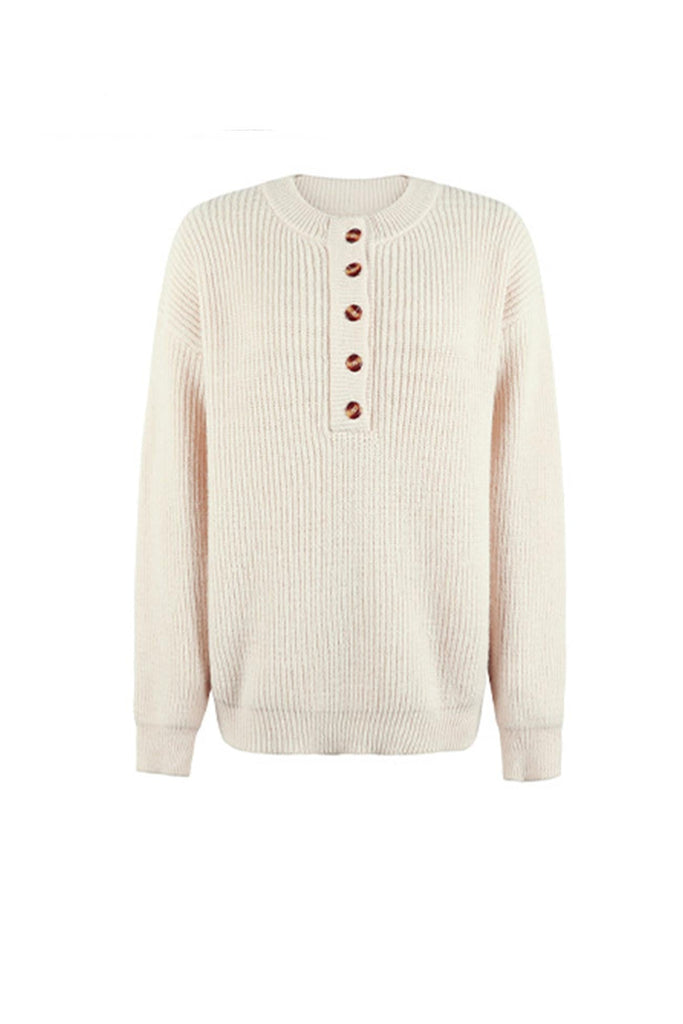 namcoverse Solid Color Button Up Casual Sweater