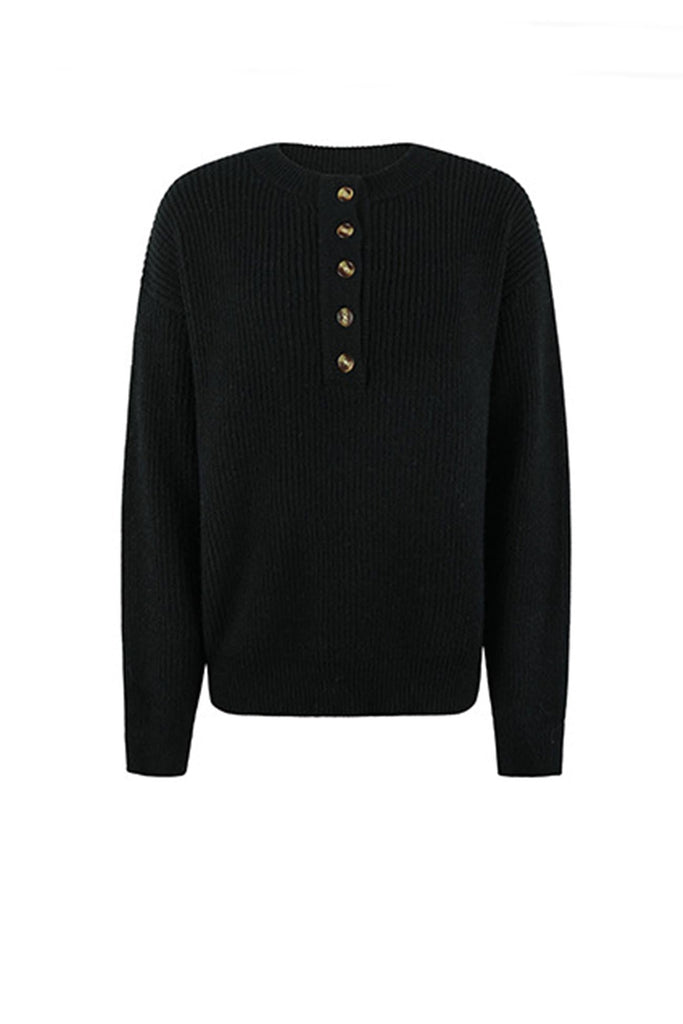 namcoverse Solid Color Button Up Casual Sweater