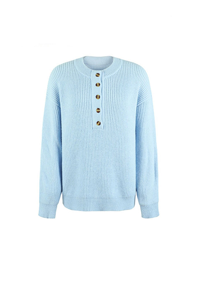 namcoverse Solid Color Button Up Casual Sweater