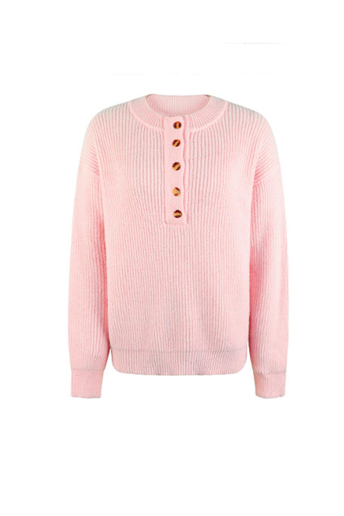 namcoverse Solid Color Button Up Casual Sweater