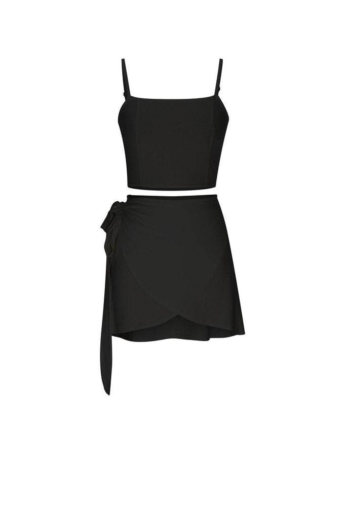 namcoverse Solid Color Cami Tops Strappy Ruched Skirt Suits