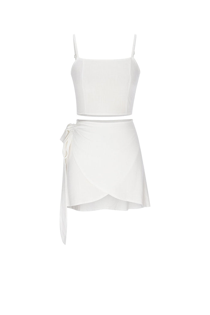 namcoverse Solid Color Cami Tops Strappy Ruched Skirt Suits