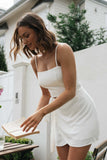 namcoverse Solid Color Cami Tops Strappy Ruched Skirt Suits