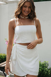 namcoverse Solid Color Cami Tops Strappy Ruched Skirt Suits
