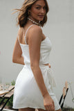 namcoverse Solid Color Cami Tops Strappy Ruched Skirt Suits