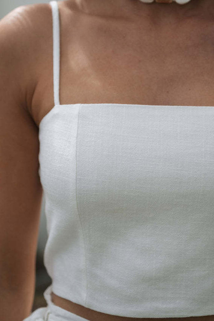 namcoverse Solid Color Cami Tops Strappy Ruched Skirt Suits