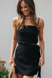 namcoverse Solid Color Cami Tops Strappy Ruched Skirt Suits