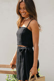namcoverse Solid Color Cami Tops Strappy Ruched Skirt Suits