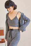 namcoverse Solid Color Cardigan Long Pants Loungewear Three-piece Outfit