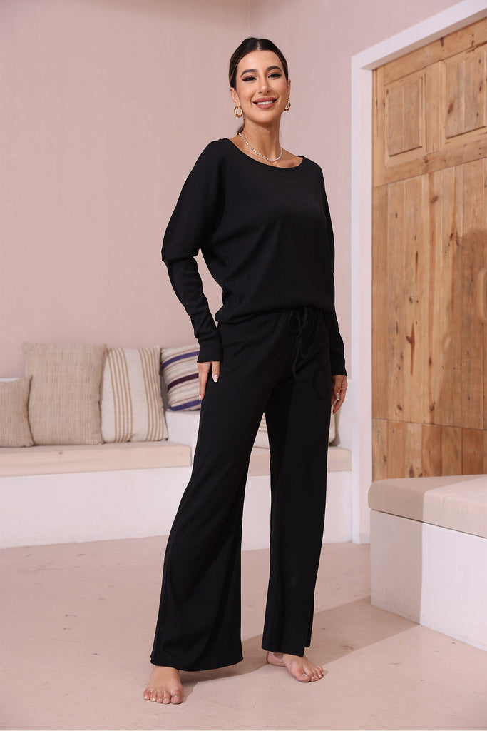 namcoverse Solid Color Long Sleeve Casual Set