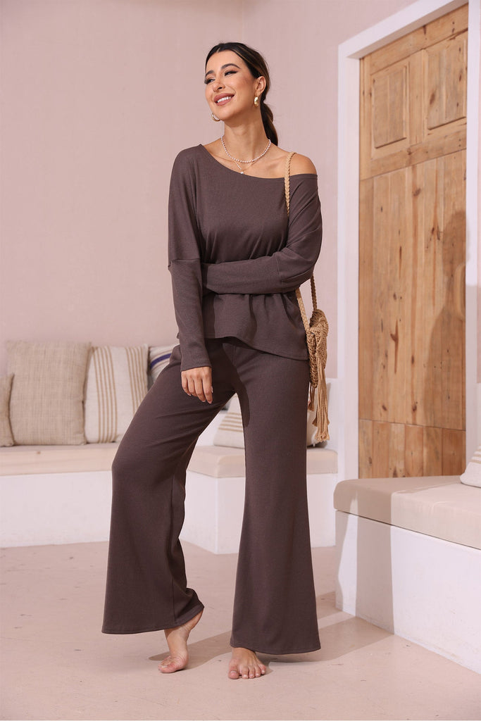 namcoverse Solid Color Long Sleeve Casual Set