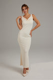 namcoverse Solid Color Cowl Neck Backless Pack Hip Dress