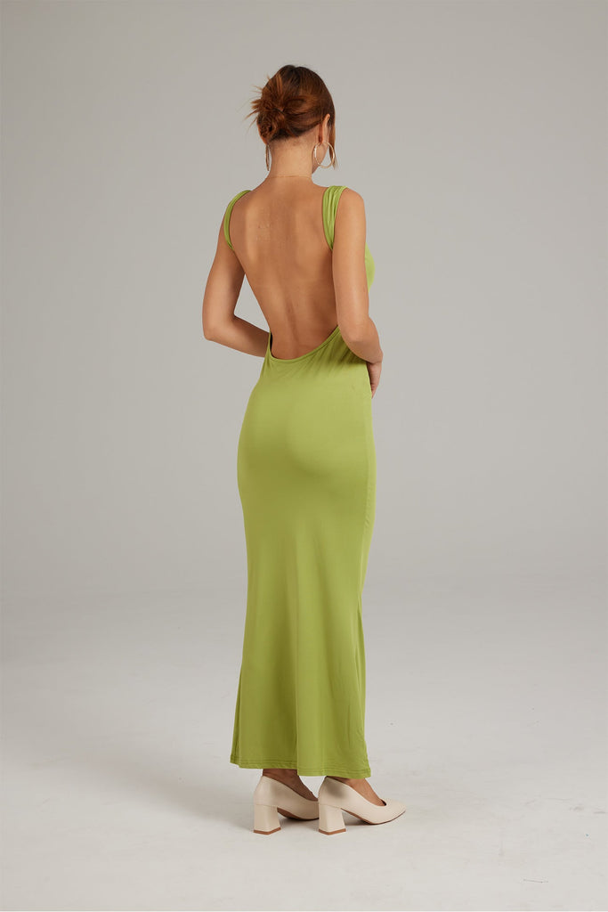 namcoverse Solid Color Cowl Neck Backless Pack Hip Dress