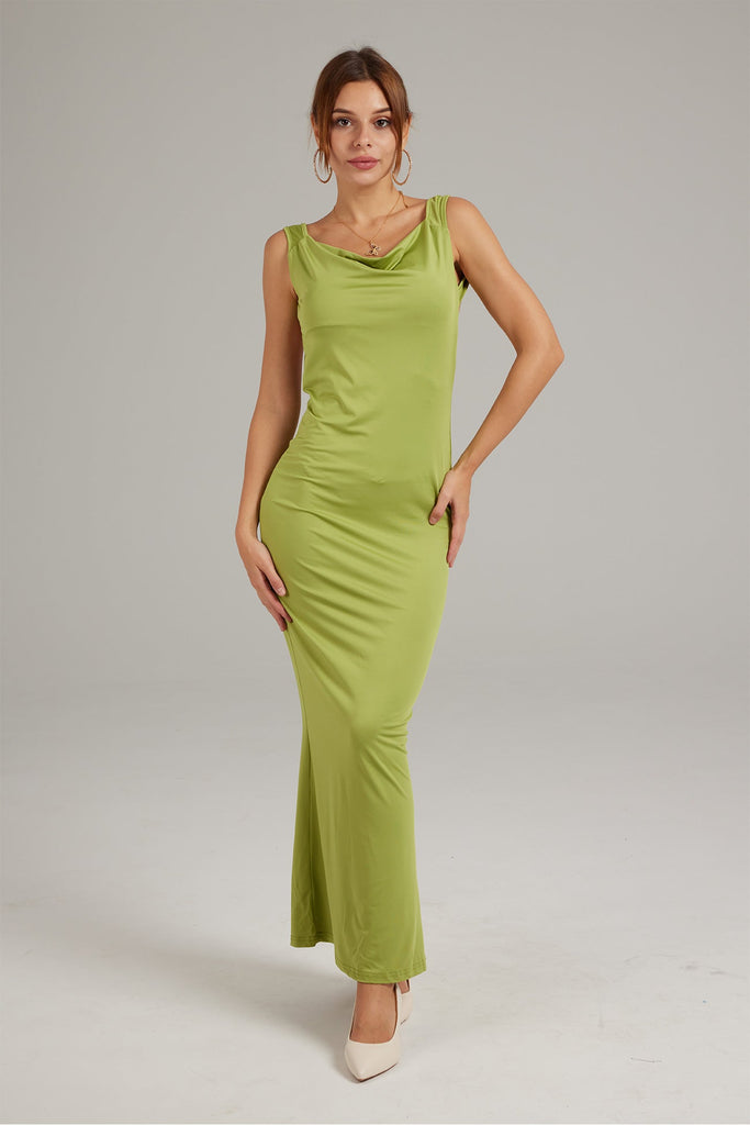 namcoverse Solid Color Cowl Neck Backless Pack Hip Dress